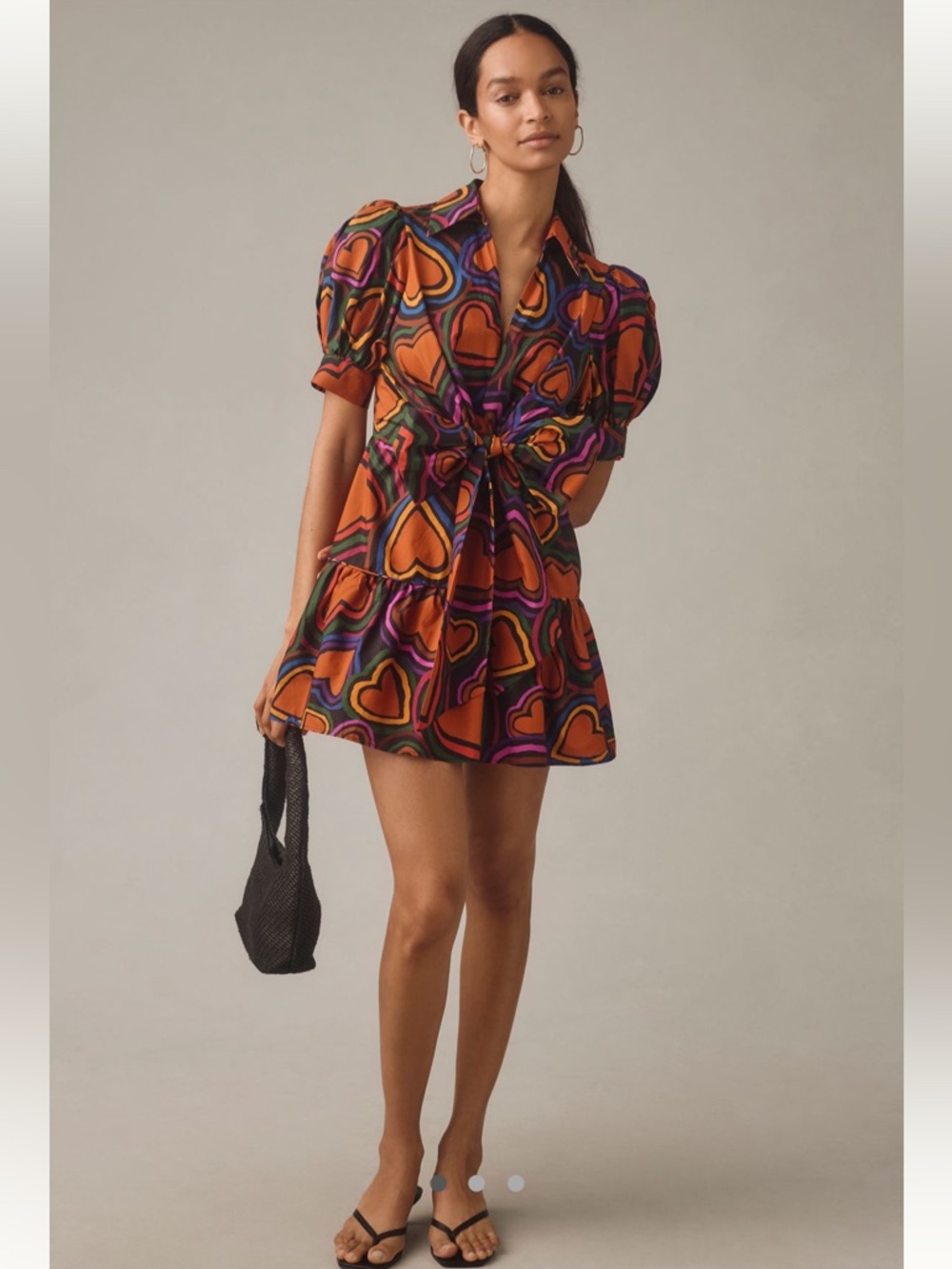 Anthropologie Farm Rio Short Sleeve Bow Front Mini Dress